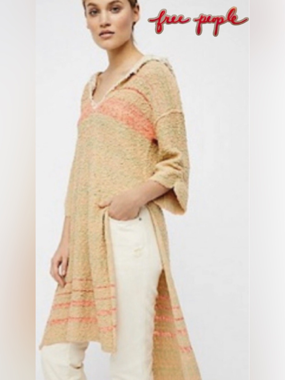 Free People Berkley Long Hooded Tunic Sweater Top XS Beach Boho